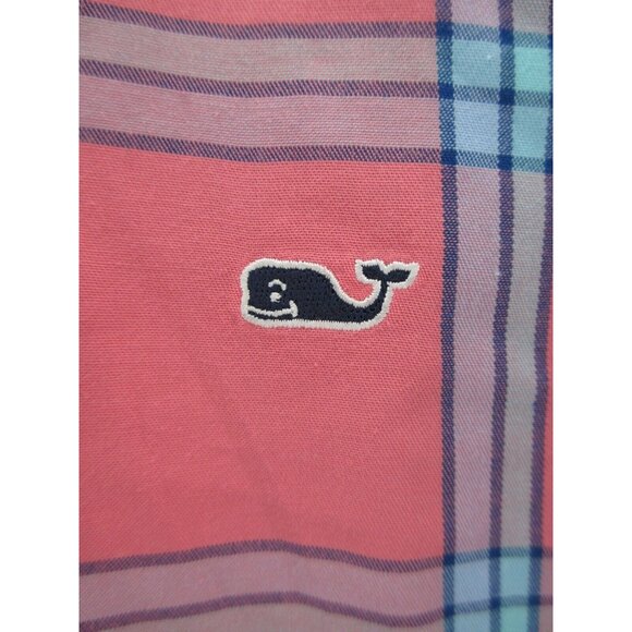 Vineyard Vines Shirt Large Pink Button Up Plaid Slim Fit Whale Shirt - Picture 4 of 10